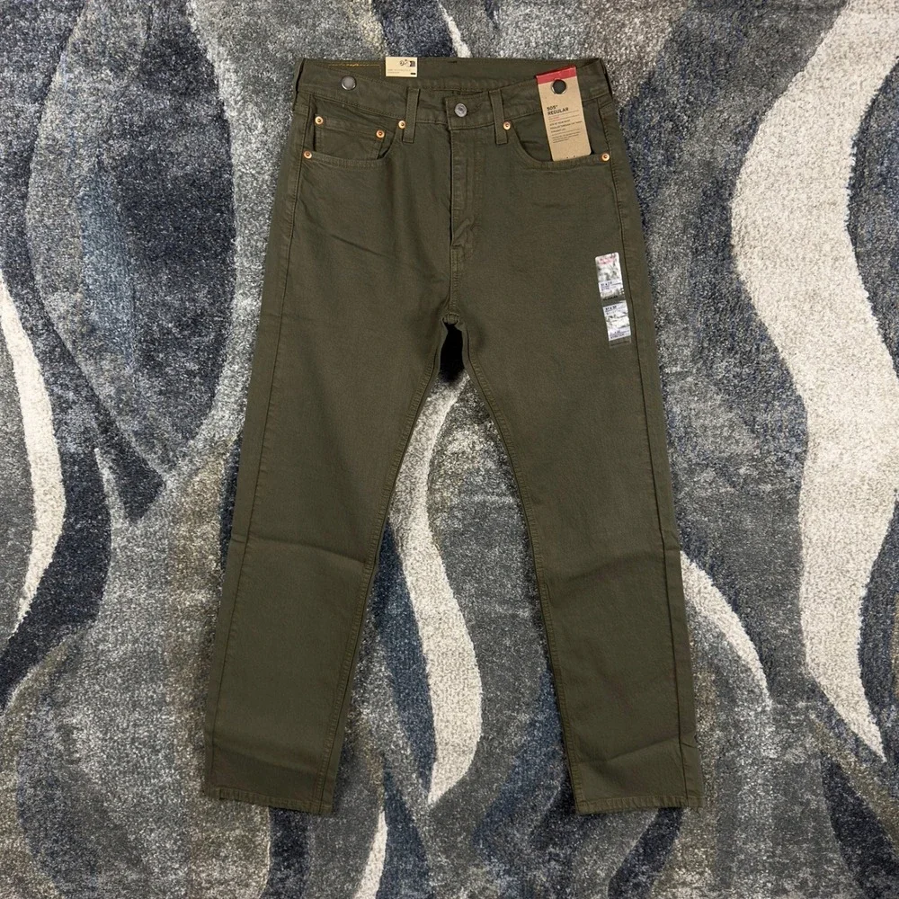 Levis 505 Regular Fit Mens Olive Green Straight Leg Eco Ease Stretch Jeans 31x32